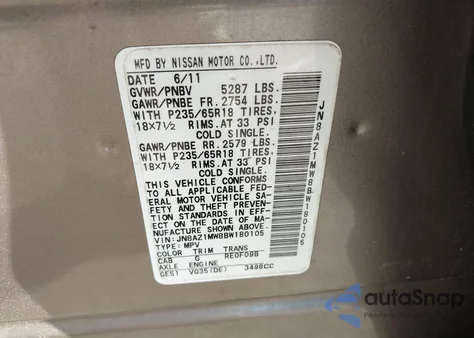 2011 Nissan Murano Sl z USA, uszkodzony, nr VIN JN8AZ1MW8BW180105